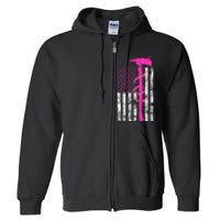 Firefighter Breast Cancer Awareness USA Flag Pink Ribbon Full Zip Hoodie