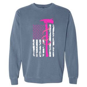 Firefighter Breast Cancer Awareness USA Flag Pink Ribbon Garment-Dyed Sweatshirt