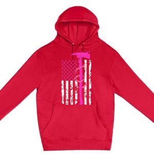 Firefighter Breast Cancer Awareness USA Flag Pink Ribbon Premium Pullover Hoodie