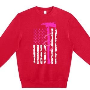 Firefighter Breast Cancer Awareness USA Flag Pink Ribbon Premium Crewneck Sweatshirt