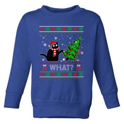 Funny Black Cat What? Pushing Christmas Tree Ugly Gift Toddler Sweatshirt