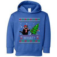 Funny Black Cat What? Pushing Christmas Tree Ugly Gift Toddler Hoodie