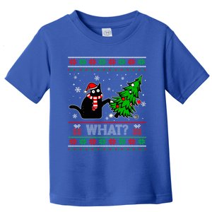 Funny Black Cat What? Pushing Christmas Tree Ugly Gift Toddler T-Shirt