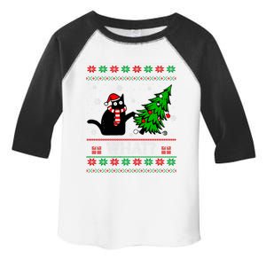 Funny Black Cat What? Pushing Christmas Tree Ugly Gift Toddler Fine Jersey T-Shirt