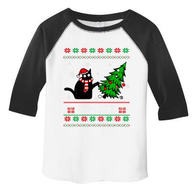 Funny Black Cat What? Pushing Christmas Tree Ugly Gift Toddler Fine Jersey T-Shirt