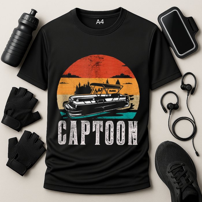 Funny Boating Captoon Pontoon Tritoon Captain Pontoon Boat Performance Shirt