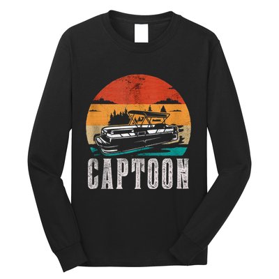 Funny Boating Captoon Pontoon Tritoon Captain Pontoon Boat Long Sleeve Shirt