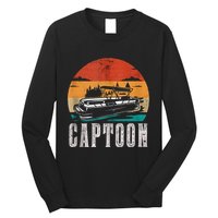 Funny Boating Captoon Pontoon Tritoon Captain Pontoon Boat Long Sleeve Shirt