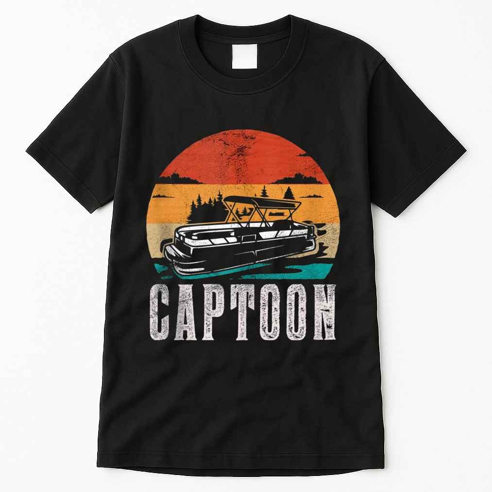 Funny Boating Captoon Pontoon Tritoon Captain Pontoon Boat Tall T-Shirt