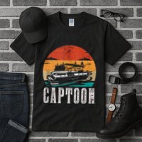 Funny Boating Captoon Pontoon Tritoon Captain Pontoon Boat Tall T-Shirt
