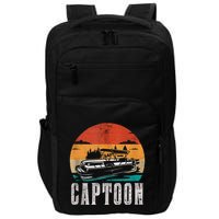 Funny Boating Captoon Pontoon Tritoon Captain Pontoon Boat Impact Tech Backpack