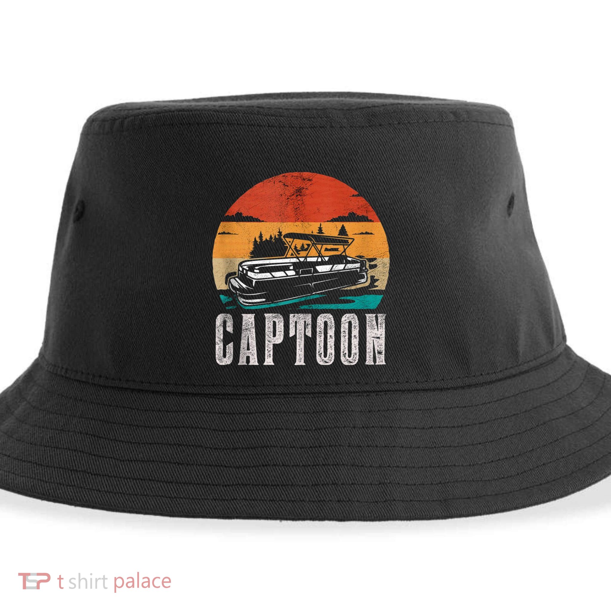 Funny Boating Captoon Pontoon Tritoon Captain Pontoon Boat Sustainable Bucket Hat