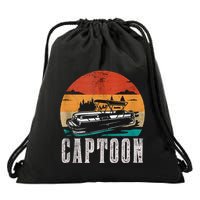 Funny Boating Captoon Pontoon Tritoon Captain Pontoon Boat Drawstring Bag