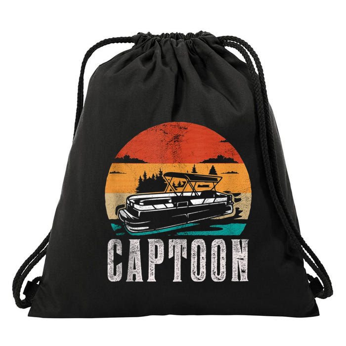 Funny Boating Captoon Pontoon Tritoon Captain Pontoon Boat Drawstring Bag