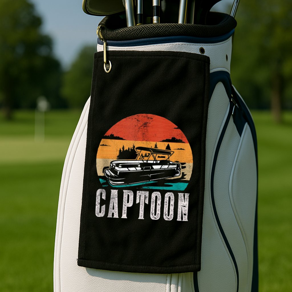 Funny Boating Captoon Pontoon Tritoon Captain Pontoon Boat Golf Towel