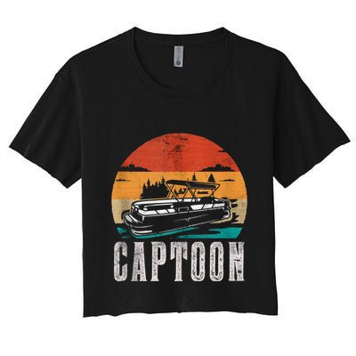 Funny Boating Captoon Pontoon Tritoon Captain Pontoon Boat Crop Top