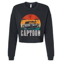 Funny Boating Captoon Pontoon Tritoon Captain Pontoon Boat Cropped Pullover Crew