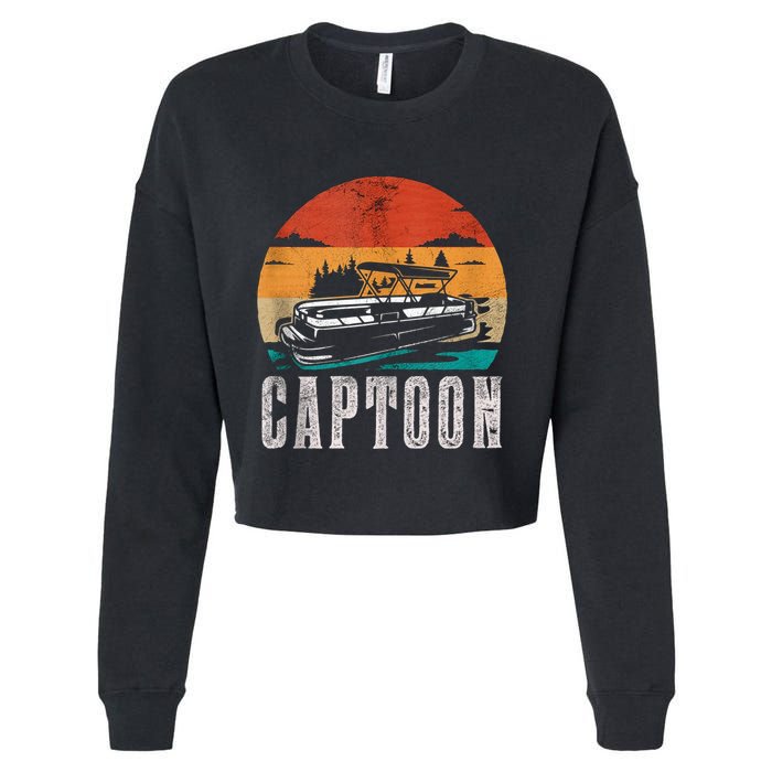 Funny Boating Captoon Pontoon Tritoon Captain Pontoon Boat Cropped Pullover Crew