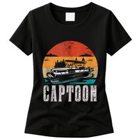 Funny Boating Captoon Pontoon Tritoon Captain Pontoon Boat Womens T-Shirt