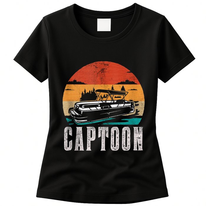 Funny Boating Captoon Pontoon Tritoon Captain Pontoon Boat Womens T-Shirt