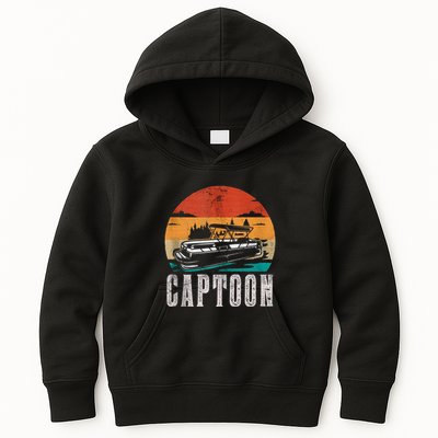 Funny Boating Captoon Pontoon Tritoon Captain Pontoon Boat Kids Hoodie