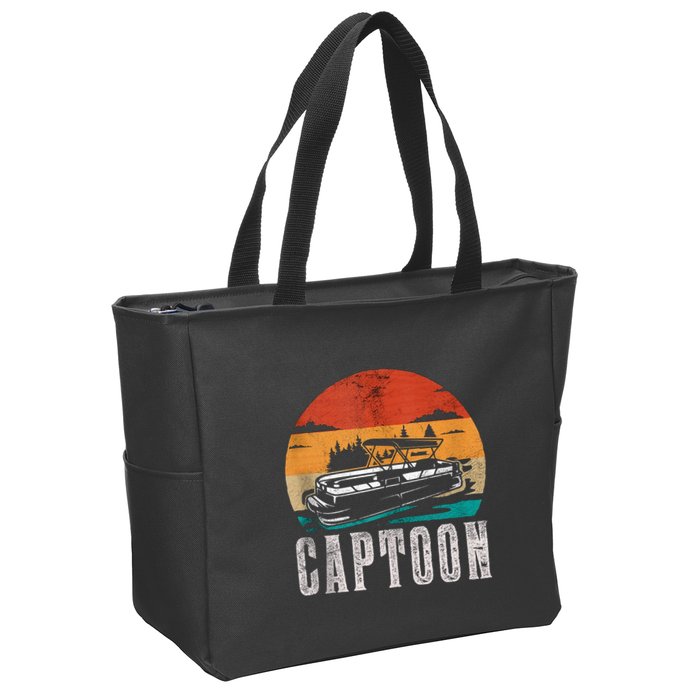 Funny Boating Captoon Pontoon Tritoon Captain Pontoon Boat Zip Tote Bag