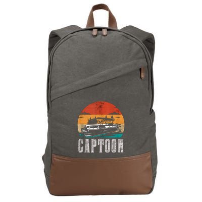 Funny Boating Captoon Pontoon Tritoon Captain Pontoon Boat Cotton Canvas Backpack