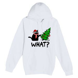 Funny Black Cat Gift Pushing Christmas Tree Over Cat What Premium Pullover Hoodie