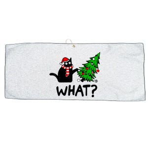 Funny Black Cat Gift Pushing Christmas Tree Over Cat What Large Microfiber Waffle Golf Towel