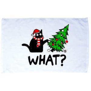 Funny Black Cat Gift Pushing Christmas Tree Over Cat What Microfiber Hand Towel