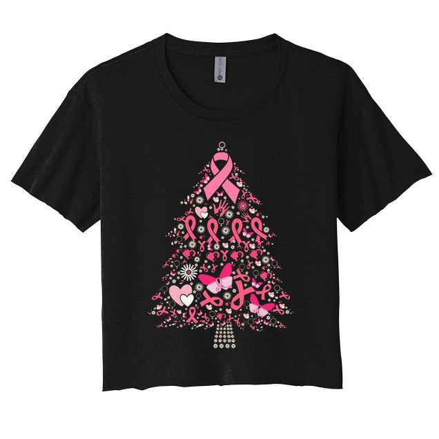 Funny Breast Cancer Awareness Christmas Tree Xmas Pink Women's Crop Top Tee