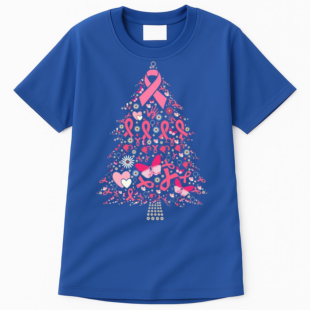 Funny Breast Cancer Awareness Christmas Tree Xmas Pink Tall T-Shirt