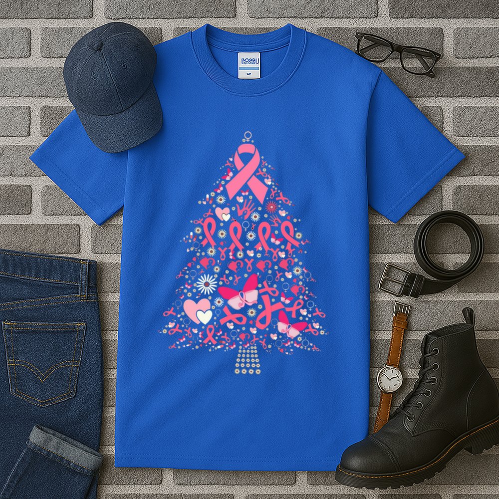 Funny Breast Cancer Awareness Christmas Tree Xmas Pink Tall T-Shirt