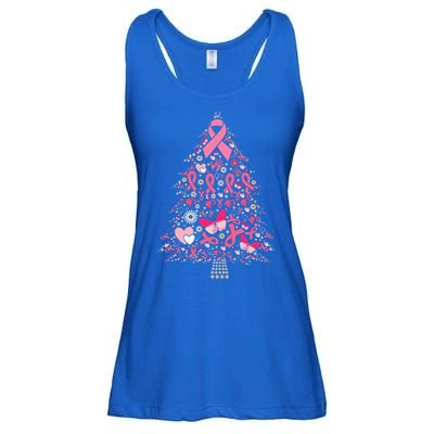 Funny Breast Cancer Awareness Christmas Tree Xmas Pink Ladies Essential Flowy Tank
