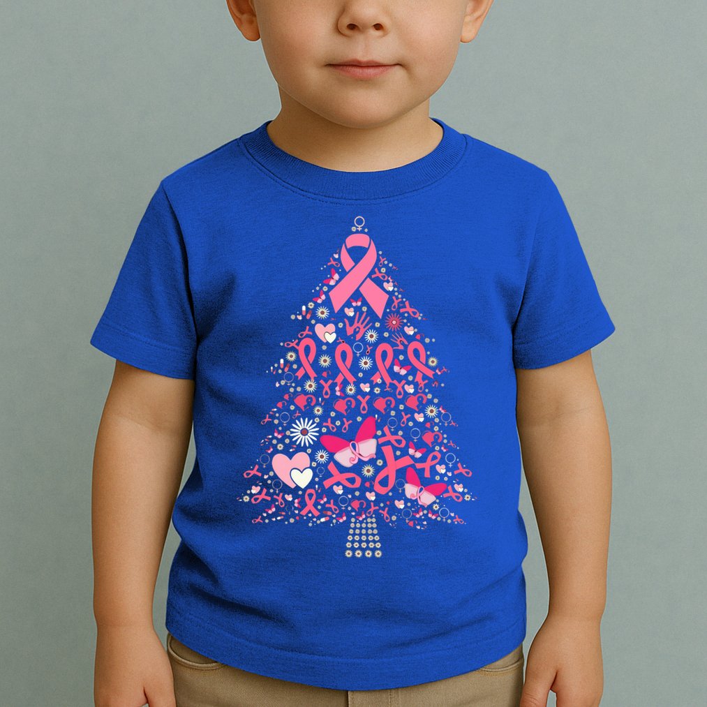 Funny Breast Cancer Awareness Christmas Tree Xmas Pink Toddler T-Shirt