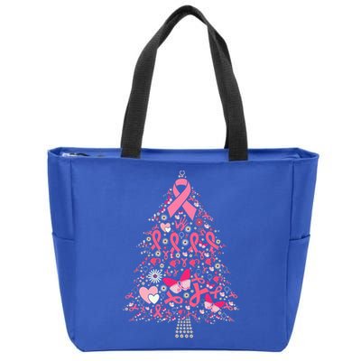 Funny Breast Cancer Awareness Christmas Tree Xmas Pink Zip Tote Bag