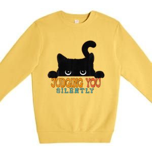 Funny Black Cat Judging You Silently Sarcastic Cat Premium Crewneck Sweatshirt