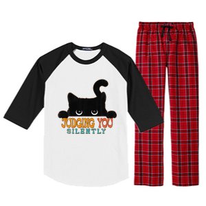 Funny Black Cat Judging You Silently Sarcastic Cat Raglan Sleeve Pajama Set