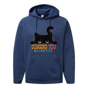 Funny Black Cat Judging You Silently Sarcastic Cat Performance Fleece Hoodie