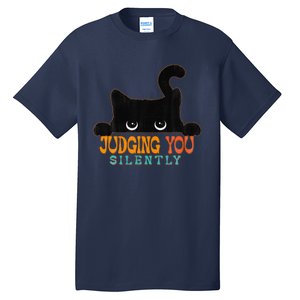 Funny Black Cat Judging You Silently Sarcastic Cat Tall T-Shirt