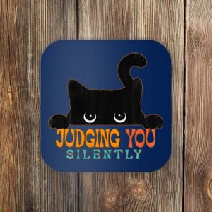 Funny Black Cat Judging You Silently Sarcastic Cat Coaster