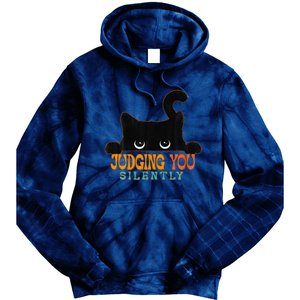 Funny Black Cat Judging You Silently Sarcastic Cat Tie Dye Hoodie