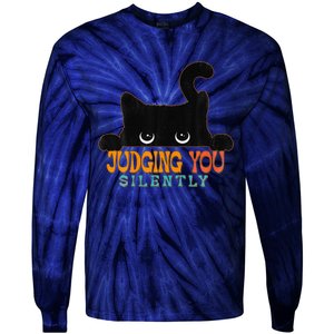 Funny Black Cat Judging You Silently Sarcastic Cat Tie-Dye Long Sleeve Shirt