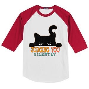 Funny Black Cat Judging You Silently Sarcastic Cat Kids Colorblock Raglan Jersey