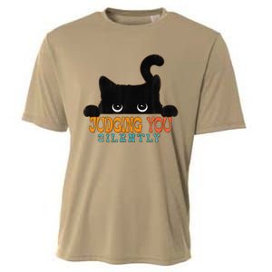 Funny Black Cat Judging You Silently Sarcastic Cat Cooling Performance Crew T-Shirt