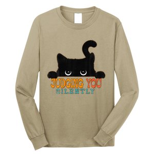 Funny Black Cat Judging You Silently Sarcastic Cat Long Sleeve Shirt