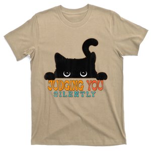 Funny Black Cat Judging You Silently Sarcastic Cat T-Shirt