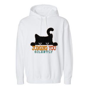 Funny Black Cat Judging You Silently Sarcastic Cat Garment-Dyed Fleece Hoodie