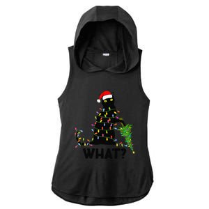 Funny Black Cat Pushing Christmas Tree Over Cat Christmas Ladies PosiCharge Tri-Blend Wicking Draft Hoodie Tank