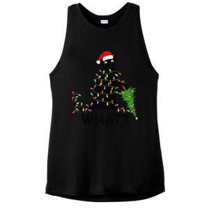 Funny Black Cat Pushing Christmas Tree Over Cat Christmas Ladies PosiCharge Tri-Blend Wicking Tank